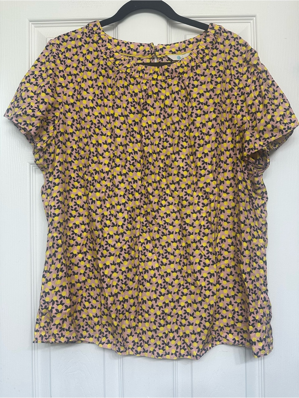 Boden Yellow Pink 🍋 Short-Sleeve Blouse